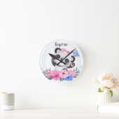 Cute Baby Panda Flower WreatCustom Name Ronde Klok (Huis)