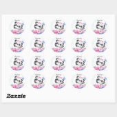 Cute Baby Panda Flower WreatCustom Name Ronde Sticker (Vel)