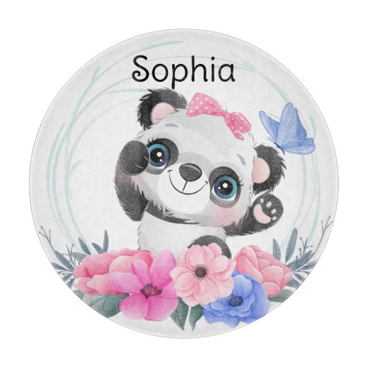 Cute Baby Panda Flower WreatCustom Name Snijplank (Voorkant)
