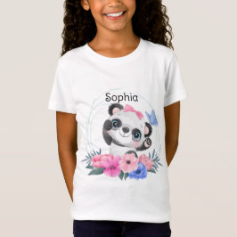 Cute Baby Panda Flower WreatCustom Name T-shirt
