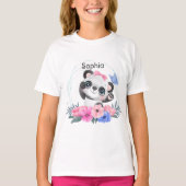 Cute Baby Panda Flower WreatCustom Name T-shirt (Voorkant)