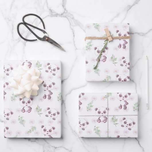 Cute Baby Panda Flowers Baby shower Inpakpapier Vel (Voorkant)
