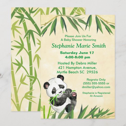 Cute Baby Panda Green Bamboo Baby shower Kaart (Voorkant / Achterkant)