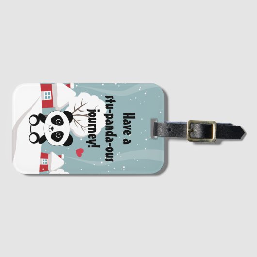 Cute Baby panda in Winter Sneeuwgrijs Bagagelabel (Voorkant (horizontaal))