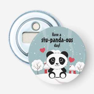 Cute Baby panda in Winter Sneeuwgrijs Button Flesopener