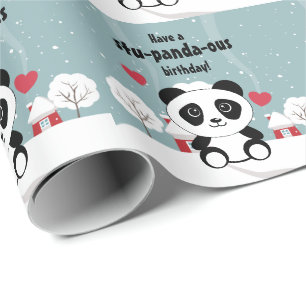 Cute Baby panda in Winter Sneeuwgrijs Cadeaupapier