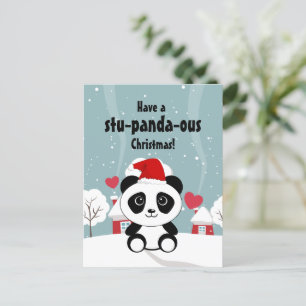 Cute Baby panda in Winter Sneeuwgrijs Feestdagenkaart