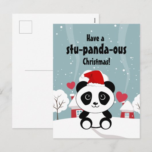 Cute Baby panda in Winter Sneeuwgrijs Feestdagenkaart (Voorkant / Achterkant)
