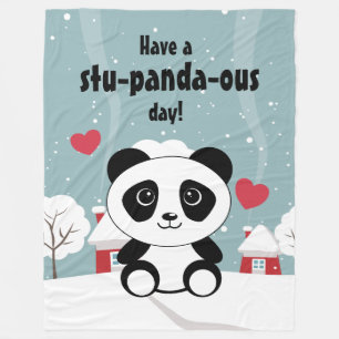 Cute Baby panda in Winter Sneeuwgrijs Fleece Deken