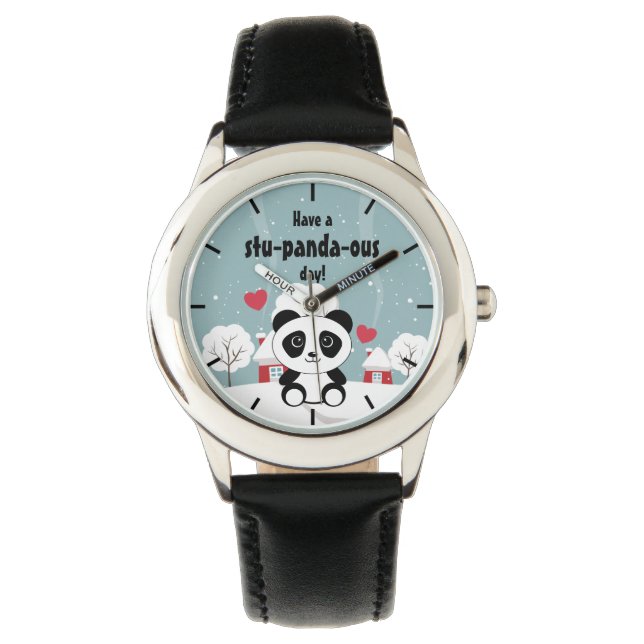 Cute Baby panda in Winter Sneeuwgrijs Horloge (Voorkant)