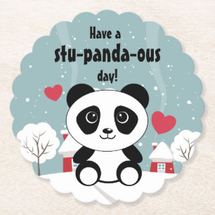 Cute Baby panda in Winter Sneeuwgrijs Kartonnen Onderzetters