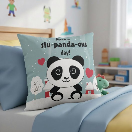 Cute Baby panda in Winter Sneeuwgrijs Kussen
