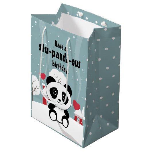 Cute Baby panda in Winter Sneeuwgrijs Medium Cadeauzakje (Voorkant Gekanteld)