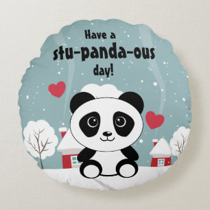 Cute Baby panda in Winter Sneeuwgrijs Rond Kussen