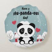 Cute Baby panda in Winter Sneeuwgrijs Rond Kussen (Achterkant)