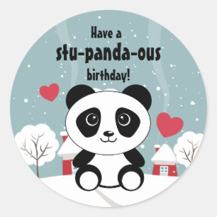 Cute Baby panda in Winter Sneeuwgrijs Ronde Sticker