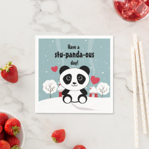 Cute Baby panda in Winter Sneeuwgrijs Servet