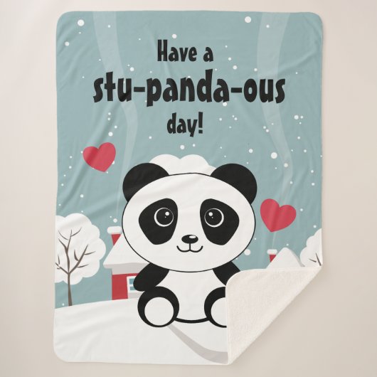 Cute Baby panda in Winter Sneeuwgrijs Sherpa Deken (Voorkant)