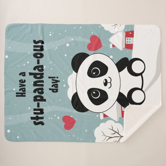 Cute Baby panda in Winter Sneeuwgrijs Sherpa Deken (Voorkant (horizontaal))