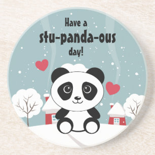 Cute Baby panda in Winter Sneeuwgrijs Zandsteen Onderzetter
