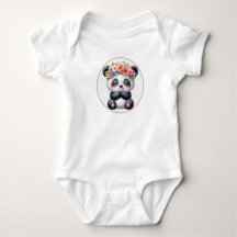 Cute Baby Panda met Bloemen Kroon Baby Rompertje