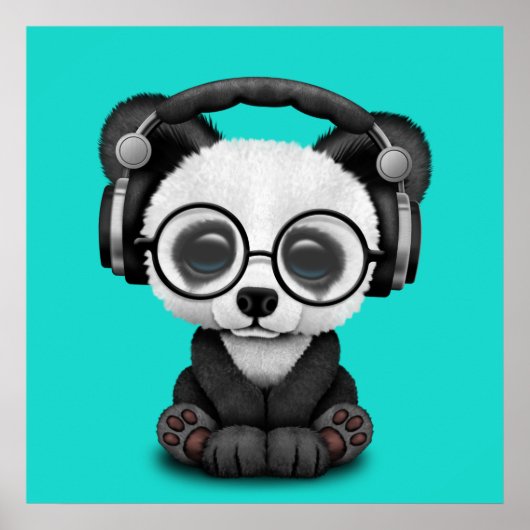 Cute Baby Panda met hoofdtelefoon Poster (Voorkant)