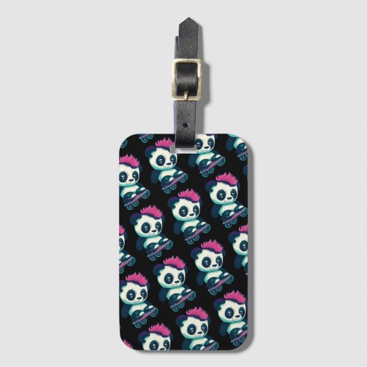 Cute Baby Panda met mohawk | Skater Panda Bagagelabel (Voorkant (verticaal))