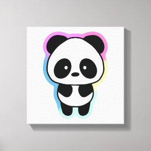 Cute Baby Panda - Regenboogkleuren Canvas Afdruk