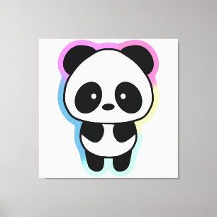 Cute Baby Panda - Regenboogkleuren Canvas Afdruk