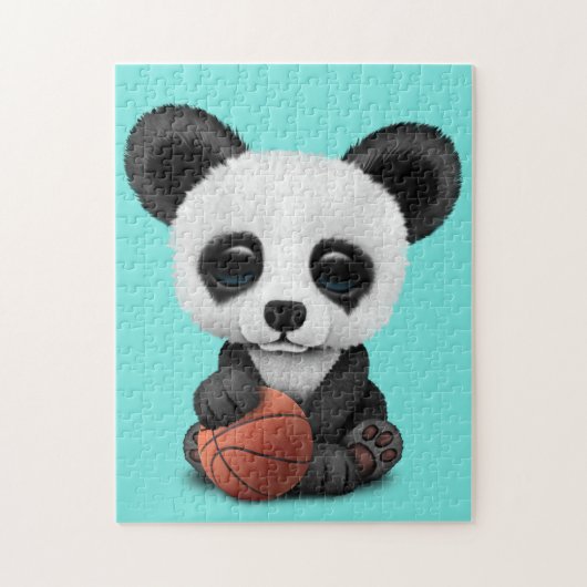Cute Baby panda speelt met Basketball Legpuzzel (Verticaal)