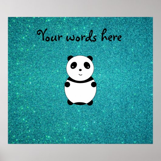 Cute baby panda turquoise glitter poster (Voorkant)