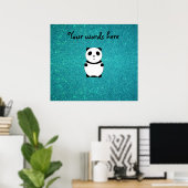 Cute baby panda turquoise glitter poster (Thuiskantoor)
