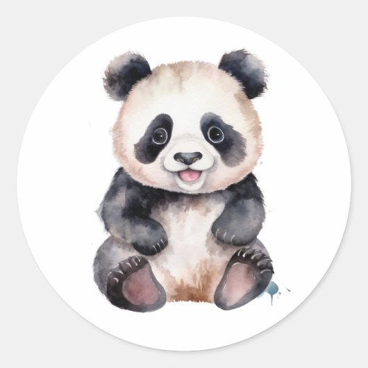 Cute baby panda waterverf ronde sticker (Voorkant)