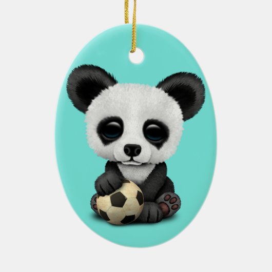 Cute Baby Panda with Football Voetbal Keramisch Ornament (Achterkant)