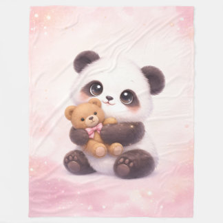 Cute Baby Panda with Teddy Bear Fleece Blanket Deken