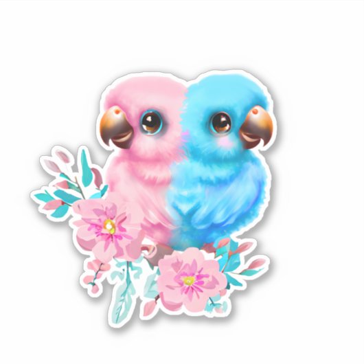 Cute Baby Parrot Twins Sticker (Voorkant)