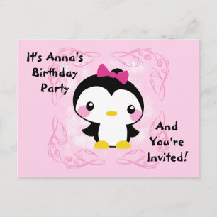 Cute Baby Penguin Birthday Invitation Briefkaart