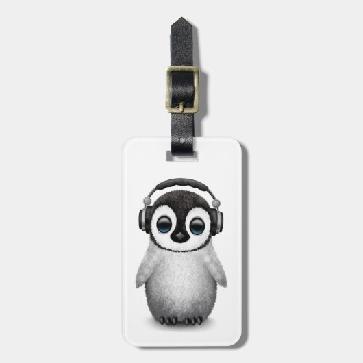 Cute Baby Penguin Dj met hoofdtelefoon Bagagelabel (Voorkant verticaal)
