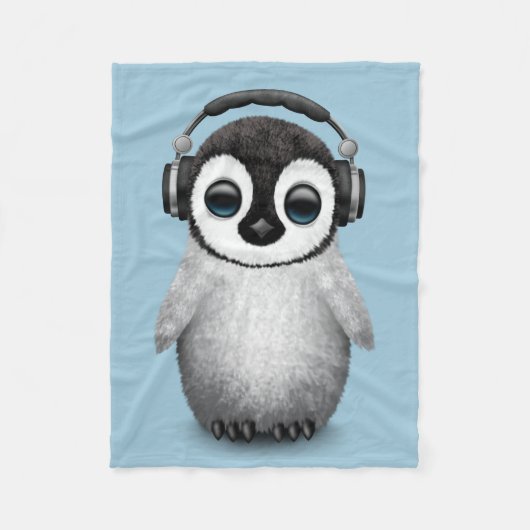 Cute Baby Penguin Dj met hoofdtelefoon Fleece Deken (Voorkant)
