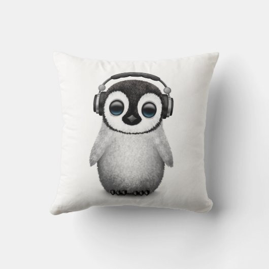  Cute Baby Penguin Dj met hoofdtelefoon Kussen (Achterkant)