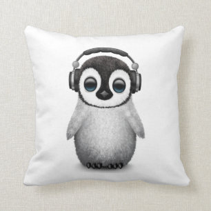  Cute Baby Penguin Dj met hoofdtelefoon Kussen
