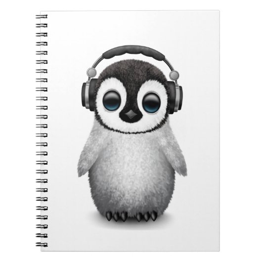 Cute Baby Penguin Dj met hoofdtelefoon Notitieboek (Voorkant)