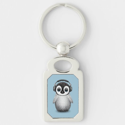  Cute Baby Penguin Dj met hoofdtelefoon Sleutelhanger (Voorkant)