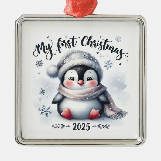 CUTE BABY PENGUIN FOR MY FIRST CHRISTMAS METALEN ORNAMENT (Voorkant)