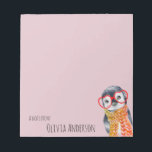 Cute Baby Penguin in Red Glasses Kinder Girly Pink Notitieblok<br><div class="desc">tekstontwerp met een schattige whimsical waterverf pinguïn in hartvormige oogjes met een sjaal,  minimalistisch,  eenvoudig en modern typografie.</div>