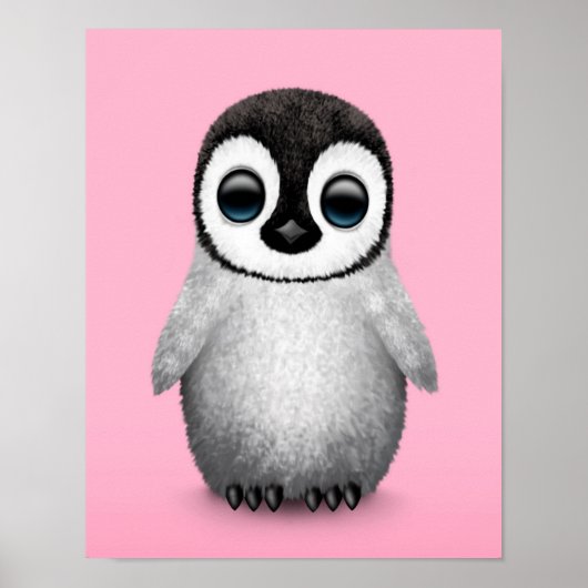 Cute Baby Penguin op Roze Poster (Voorkant)