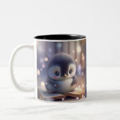 Cute Baby Penguin Reading Book Funny Quote Tweekleurige Koffiemok (Links)