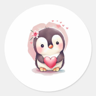 Cute Baby Penguin Valentijnsdag Dierenvriend Ronde Sticker