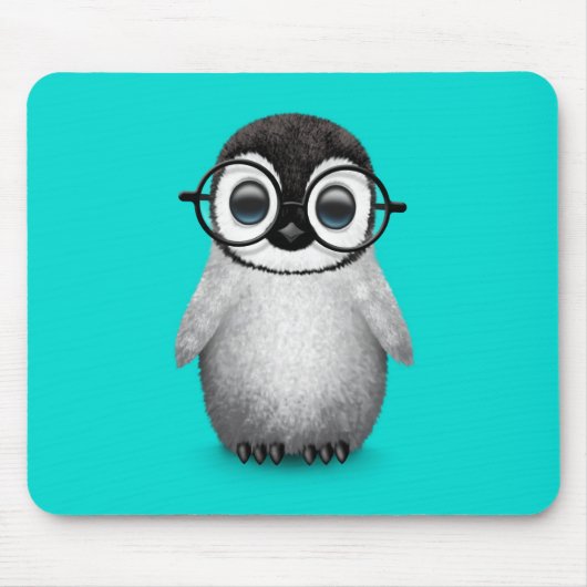 Cute Baby Penguin Wearing Eye Glasses on Blue Muismat (Voorkant)