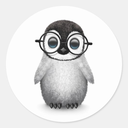 Cute Baby Penguin Wearing Eye Glasses on White Ronde Sticker (Voorkant)